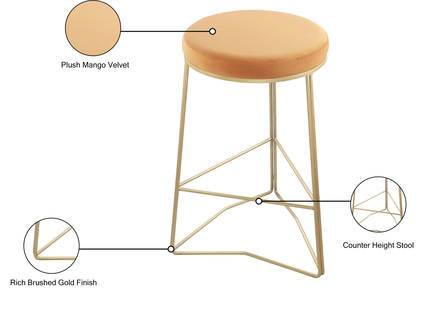 Tres Velvet Counter Stool - Furniture Depot