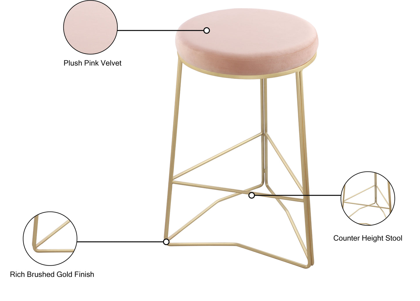 Tres Velvet Counter Stool - Furniture Depot